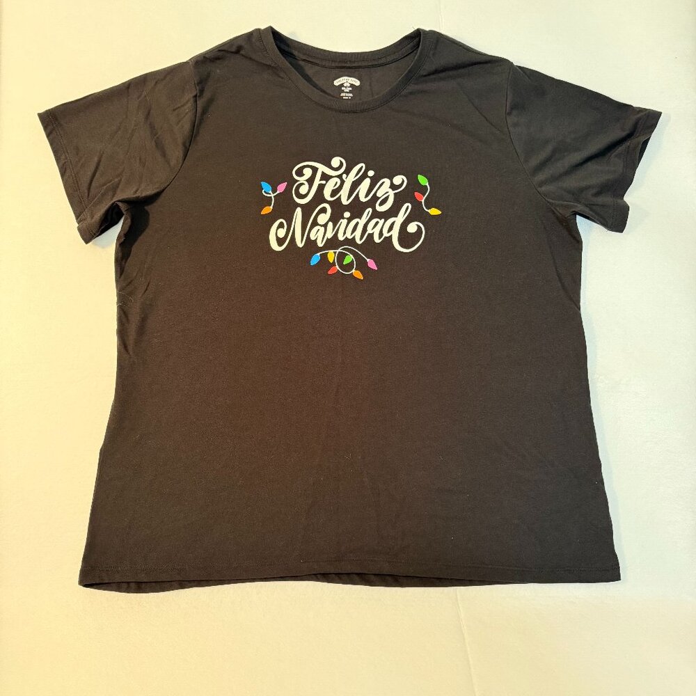 HOLIDAY TIME WOMEN'S SHORT SLEEVE TEE BLACK CHRISTMAS FELIZ NAVIDAD